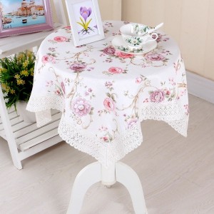 1 unid estilo europeo impermeable Oilproof Floral impreso Lace Edge flor cuadrada algodón mantel para mesa de té pequeña al lado ali-68576471